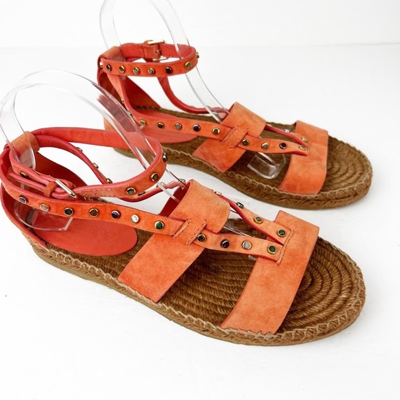 SZ 39 Jimmy Choo Orange Suede Espadrilles with studs - Picture 2 of 9